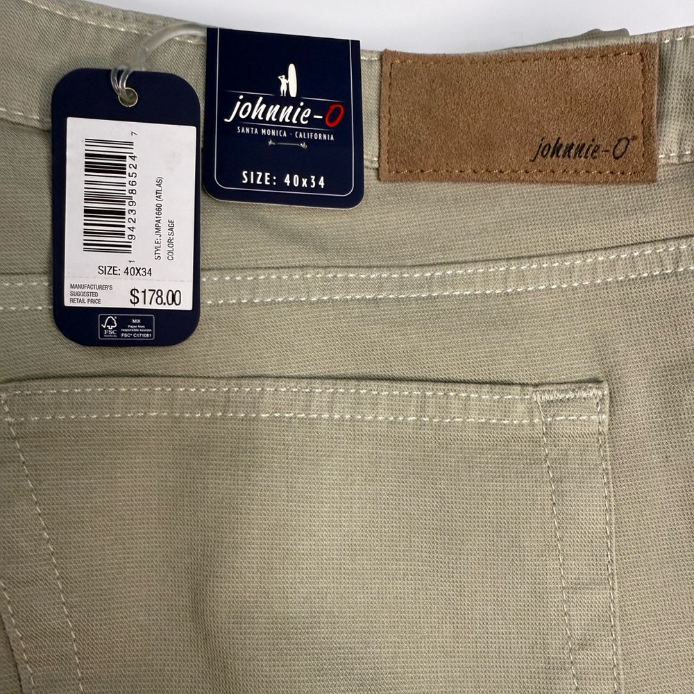 Johnnie-O NWT Atlas Lightweight Stretch 5-Pocket Pant Sage Size 40x34